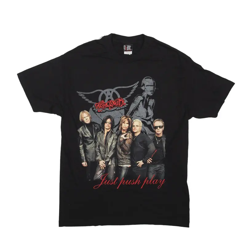 GIANT Aerosmith World Tour 2001 Band T-Shirt Black Short Sleeve Mens L