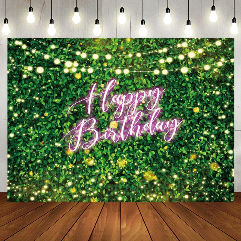 Aperturee Neon Glitter Light Green Leaves Birthday Backdrop - Aperturee
