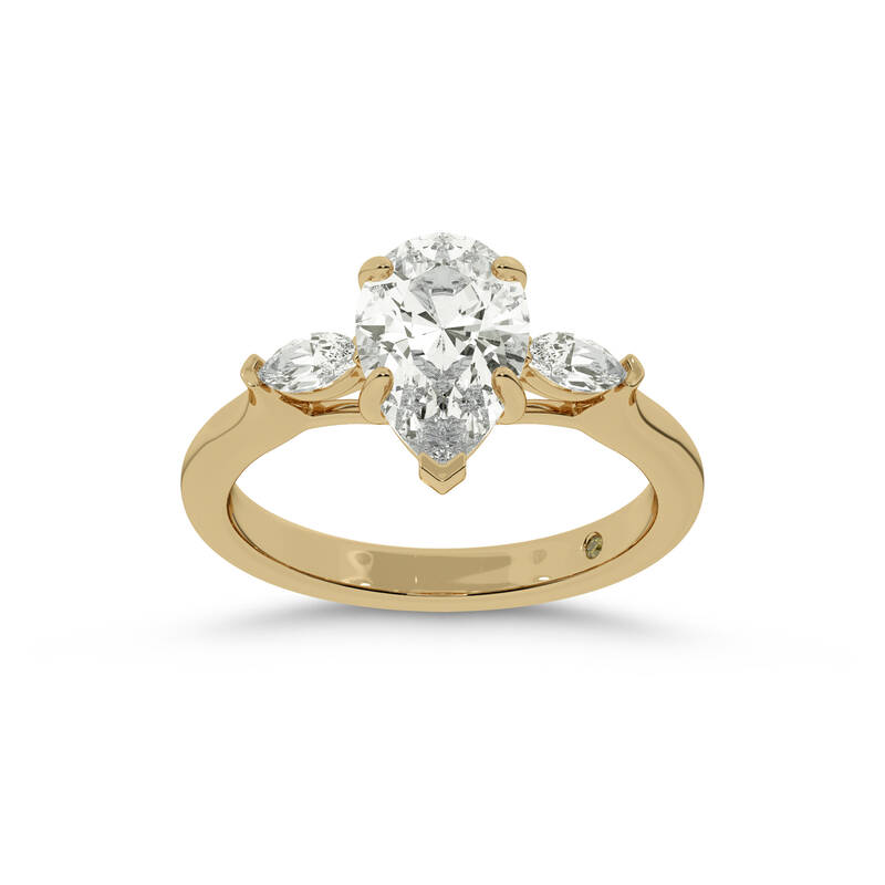 Maui Three Stone Pear Shape Lab Grown Diamond Engagement Ring | 14K Yellow Gold 4 1/2 CT. TW.