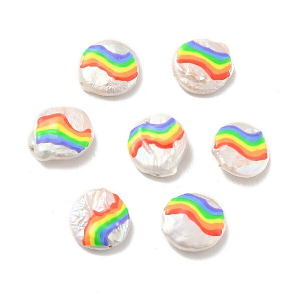 Flat Round Enamel Natural Cultured Freshwater Pearl Beads