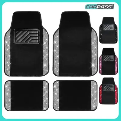 CAR PASS Bling Diamond Car Floor Mats,Shining Rhinestone Carpet Sparkly Glitter Anti-Slip Waterproof Universal Fit SUV,Sedan,...
