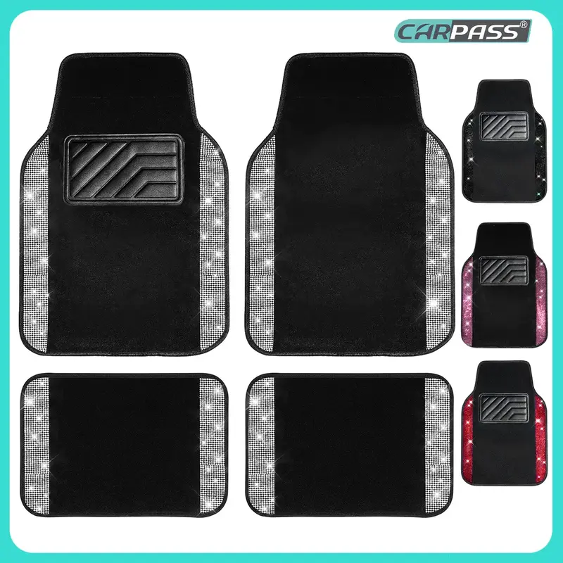 CAR PASS Bling Diamond Car Floor Mats,Shining Rhinestone Carpet Sparkly Glitter Anti-Slip Waterproof Universal Fit SUV,Sedan,...