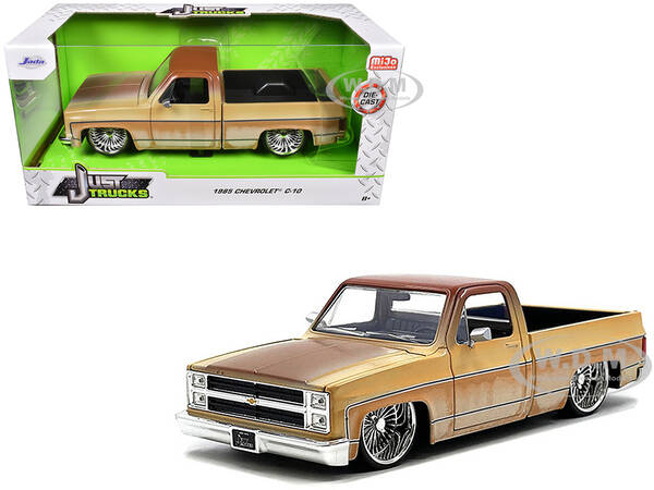 1985 Chevrolet C-10 Pickup Truck Yellow with Brown Top (Rusted) and Daytona Wire Wheels Just Trucks Series 1/24 Diecast Model...