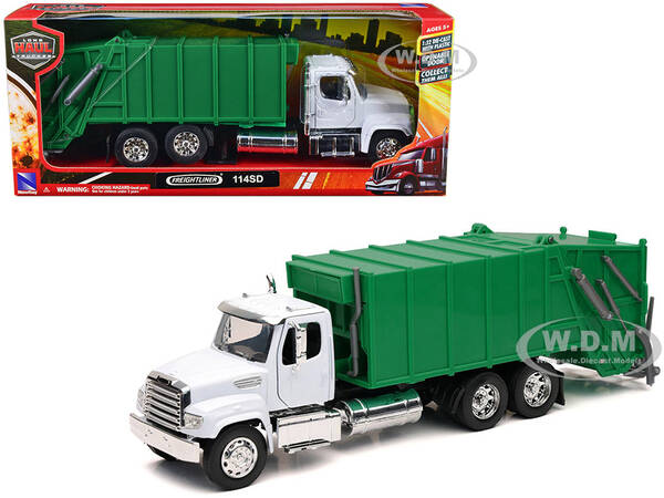 Freightliner 114SD Garbage Truck White and Green Long Haul Trucker Series 1/32 Diecast Model by New Ray