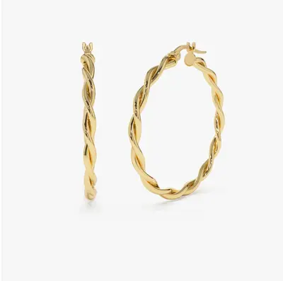 14K Solid Yellow Gold Twist Earrings 40mm