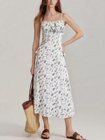 EVELLYHOOTD Women's Sleeveless Ruched Bust Dress 2025 Sexy Midi Casual Sundress, Elegant Lace-Up Dress, Square Neck, Romantic...