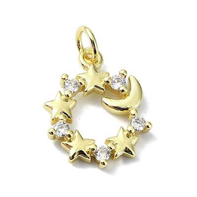 Moon Theme Brass Micro Pave Clear Cubic Zirconia Pendants