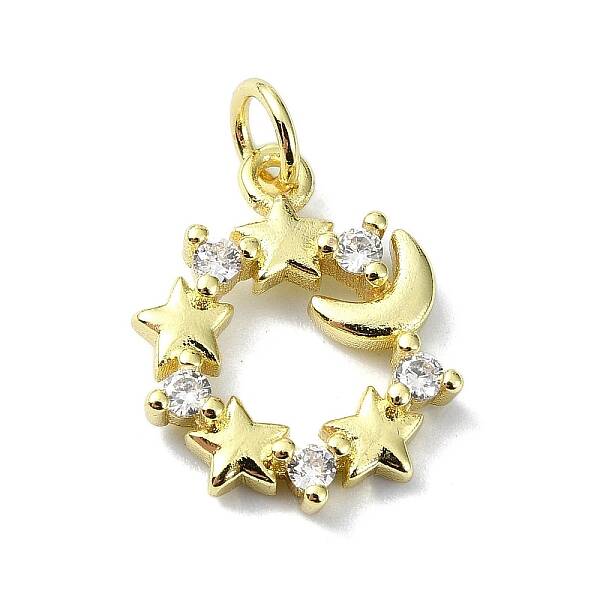 Moon Theme Brass Micro Pave Clear Cubic Zirconia Pendants