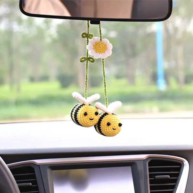 Cute Bee Design Car Rearview Mirror Hanging Ornament, Car Interior Decoration, Car Mirror Pendant, Universal Car Interior Acc...