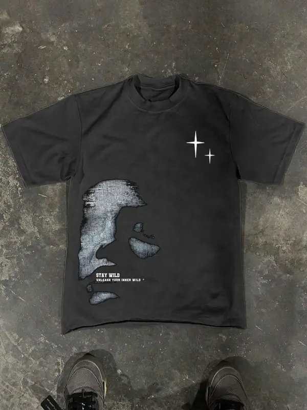 Men's Letter & Graphic  Print Round Neck Tee, Regular Fit Street Fashion Casual Short Sleeve T-shirt for Daily Wear, Teens Su...