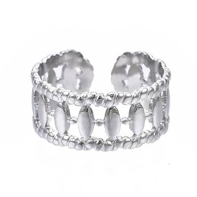 Non-Tarnish 304 Stainless Steel Oval Wrap Open Cuff Ring