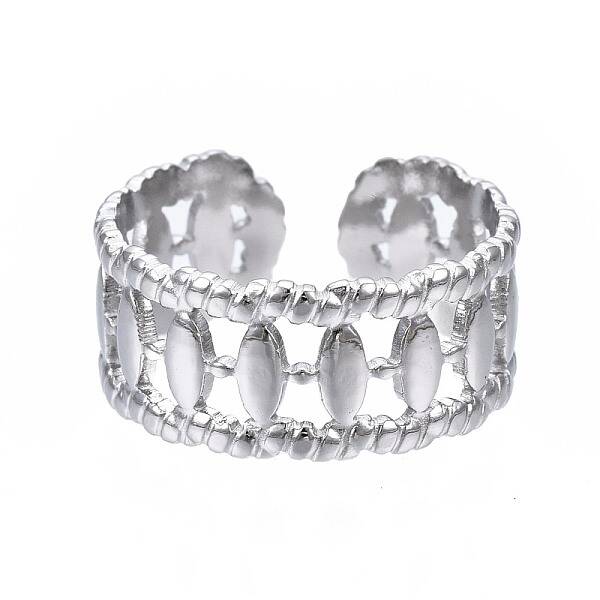Non-Tarnish 304 Stainless Steel Oval Wrap Open Cuff Ring