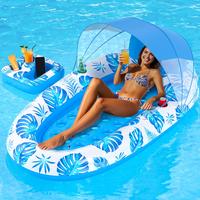Sunrad 3-in-1 Pool Float for Adults with Canopy & Cup Holder, Extra Large Inflatable Pool Lounger Floats, Heavy Duty Adult Ra...