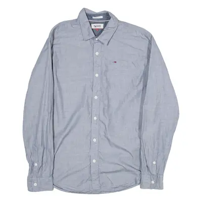 TOMMY HILFIGER Regular Fit Mens Plain Shirt Blue Long Sleeve L