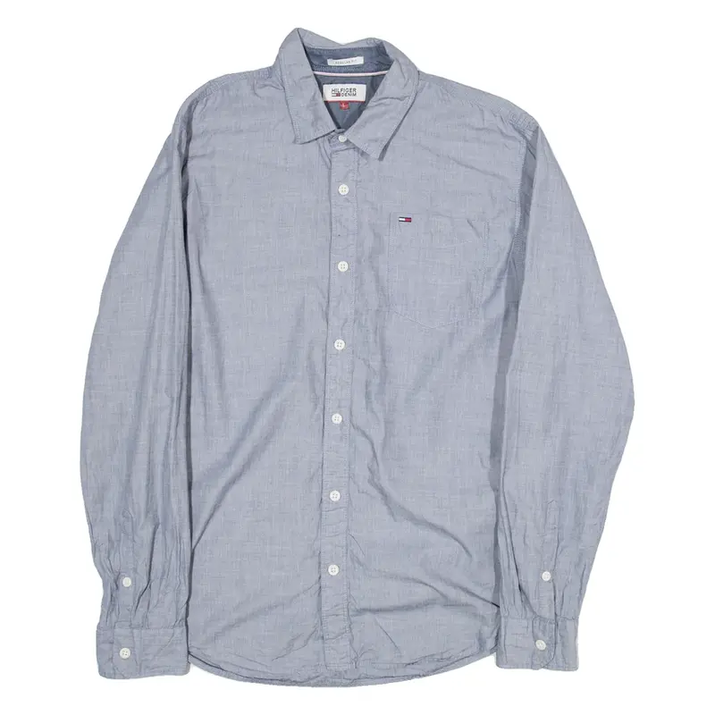 TOMMY HILFIGER Regular Fit Mens Plain Shirt Blue Long Sleeve L