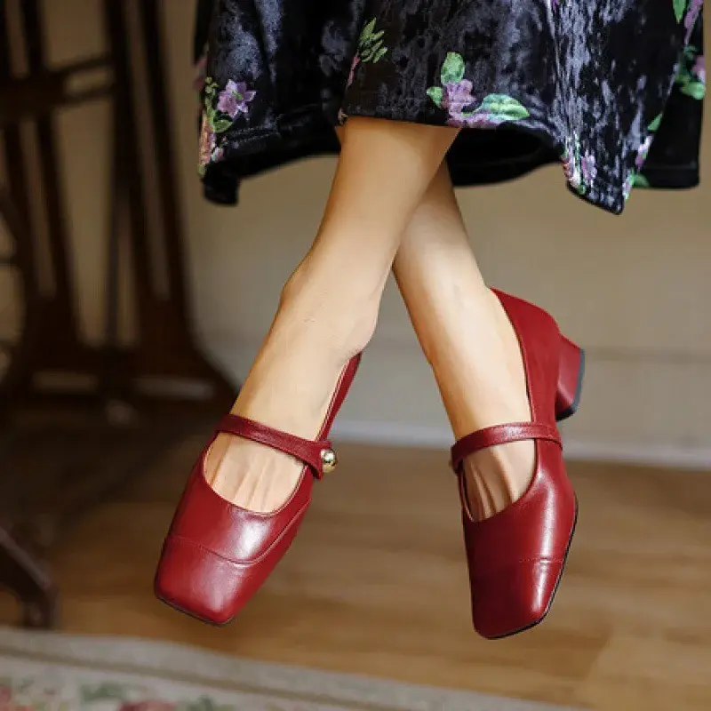 CHIKO Angel Square Toe Block Heels Mary Jane Flats