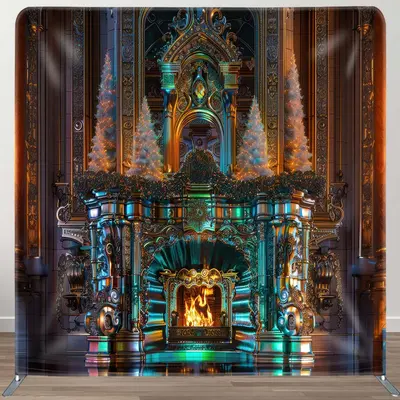 Xmas Trees Gold Wall Fireplace Pillow Case Backdrop - Aperturee
