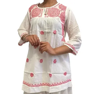 Rayon kurti pink+white