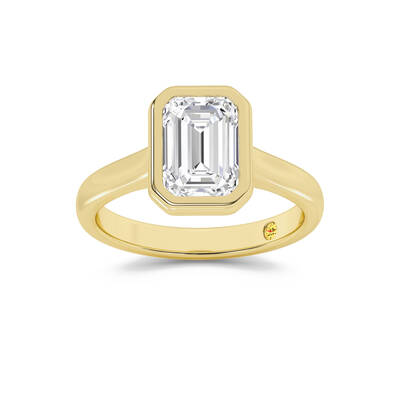 Secret Kiss Bezel Set Emerald Cut Lab Grown Diamond Engagement Ring | 18K Yellow Gold 3 1/2 CT. TW.