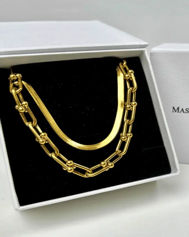 Best Trending 18K Gold Snake Chain + Link Chain Necklace Set Gift on Sale for Women, Lady, Mother, Wife
