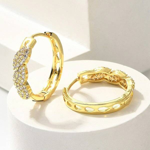 Brass Clear Cubic Zirconia Hoop Earrings