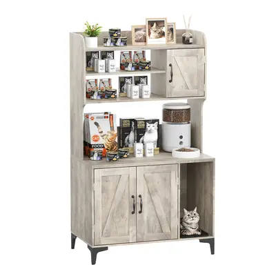 Garvee Cat Litter Box Enclosure, Modern Hidden Cat Litter Box Furniture with 4-Tier Storage Shelves, 2 Cabinets, Cat Litter M...
