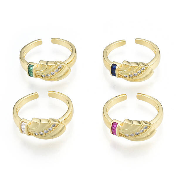 Cubic Zirconia Leaf Open Cuff Ring