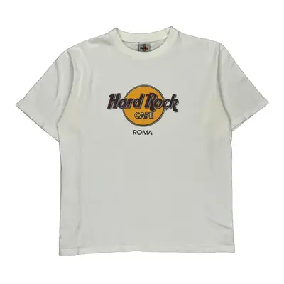 Roma Hard Rock Cafe Graphic T-Shirt - Large White Cotton
