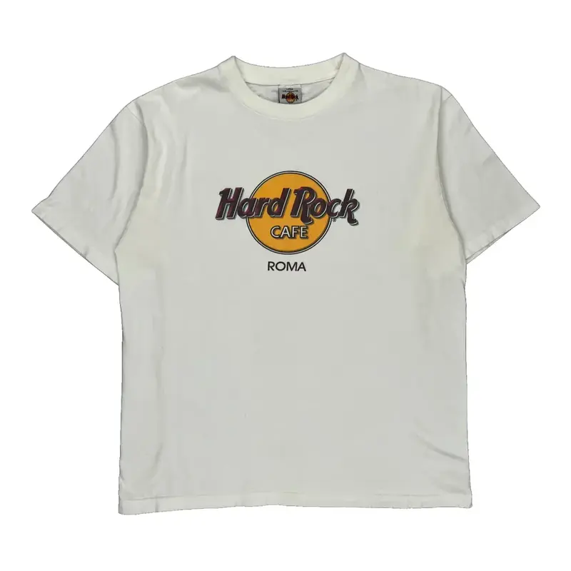 Roma Hard Rock Cafe Graphic T-Shirt - Large White Cotton