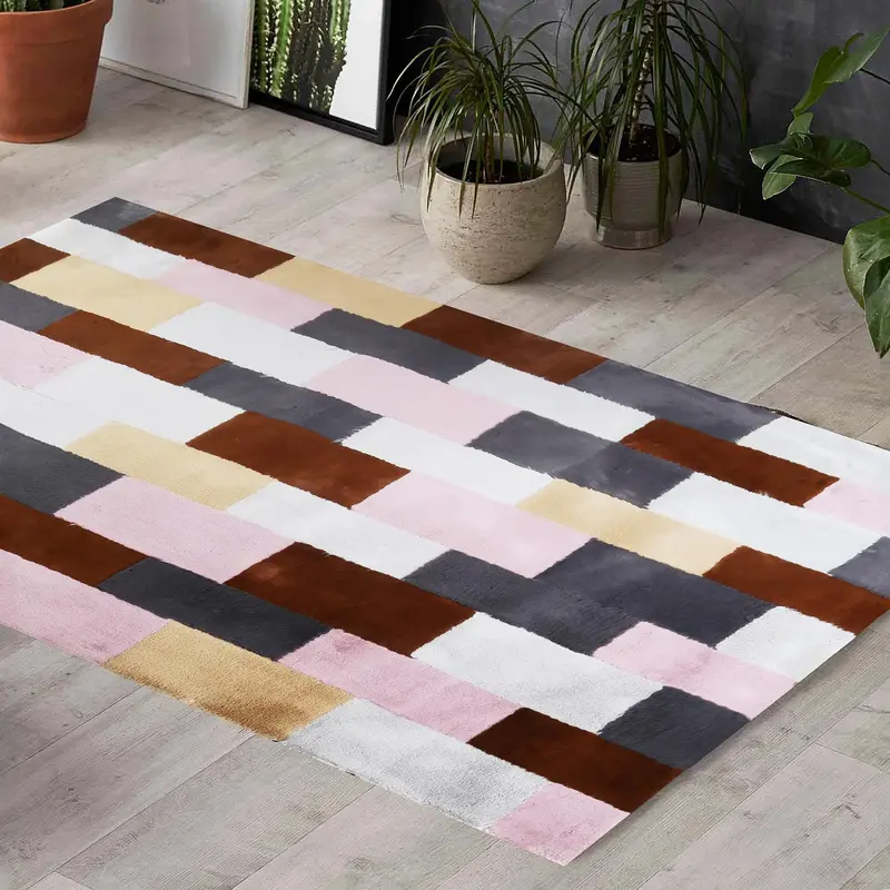 Colorful Brick Pattern Patchwork Fur Plush Rug