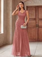 Miusol 23218 Women's Sequin Lace V Neck Tulle Mermaid Hem Evening Party Maxi Dress Short Cocktail wedding guest dresses