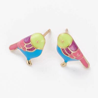 Brass Enamel Stud Earrings