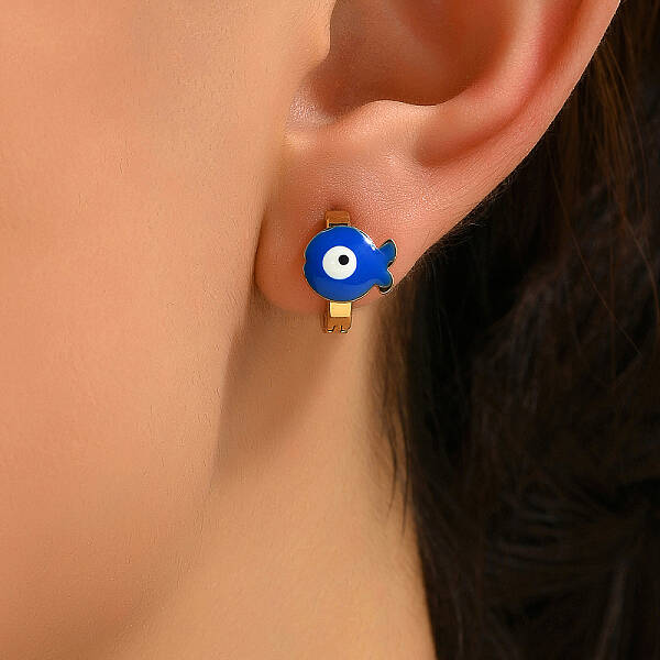 Stainless Steel Evil Eye Hoop Earrings