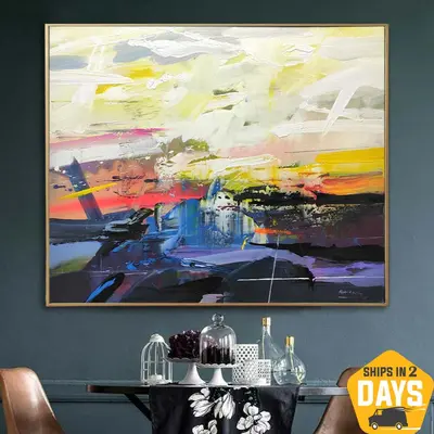 Abstract Colorful Paintings On Canvas Original Textured Art Handmade Oil Painting | DEPTH OF NATURE 39.37"x47"