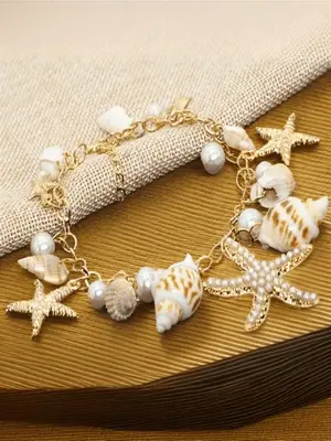Faux Pearl & Shell Decorated Bracelet, Fashionable Jewelry for Women & Girls, Trendy All-match & Exquisite Jewelry for Birthd...