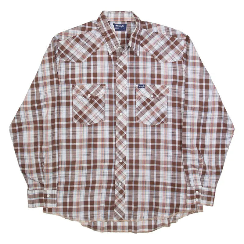 WRANGLER Mens Shirt Brown Check Long Sleeve L