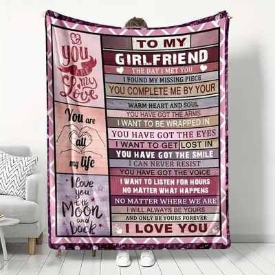 To My Girlfriend Letter Pattern Blanket, Multi-size Soft Warm Air Conditioning Throw Blanket, Bedding Supplies for Home Offic...