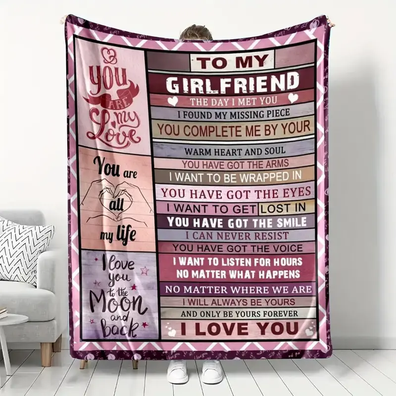 To My Girlfriend Letter Pattern Blanket, Multi-size Soft Warm Air Conditioning Throw Blanket, Bedding Supplies for Home Offic...