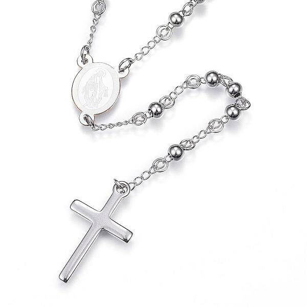 Non-Tarnish 304 Stainless Steel Rosary Bead Necklaces