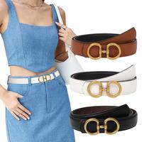 AWAYTR Reversible Belt for Women 2 in 1 Ladies Fashion Leather Belts with Horseshoe Buckle for Jeans