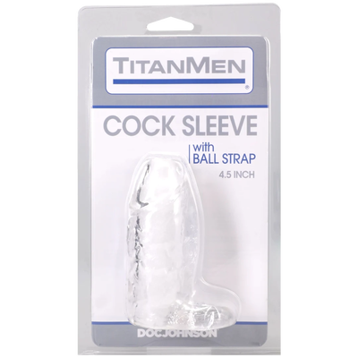 Titanmen - Cock Sleeve With Ball Strap - 4.5 Inch Clear