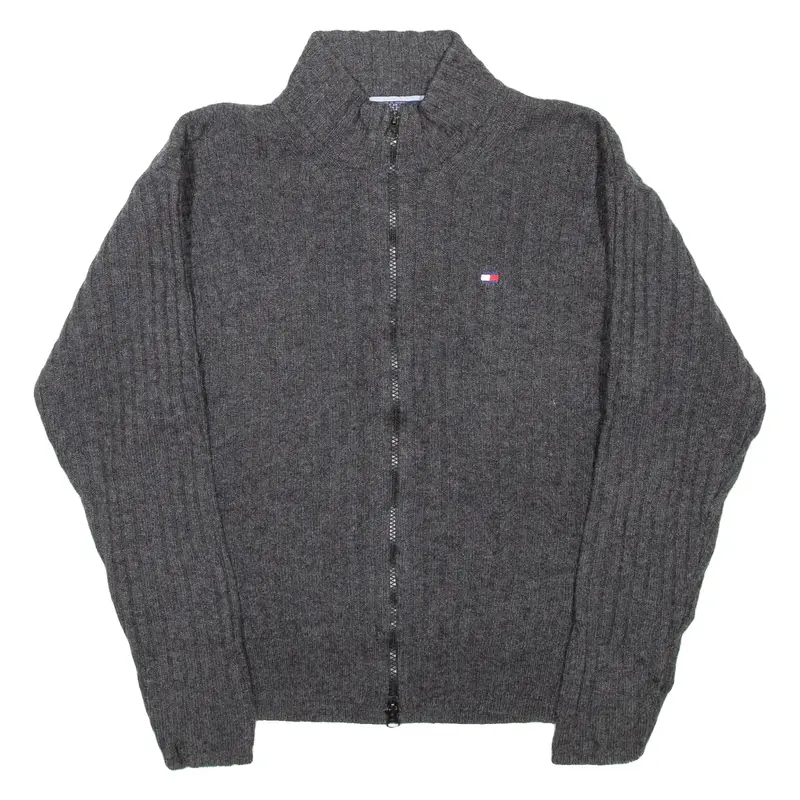 TOMMY HILFIGER Mens Jumper Grey High Neck Chunky Knit L
