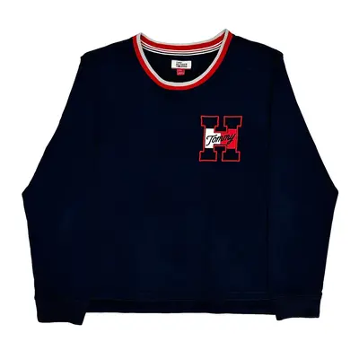 Tommy Hilfiger Graphic Sweatshirt - Large Navy Cotton Blend