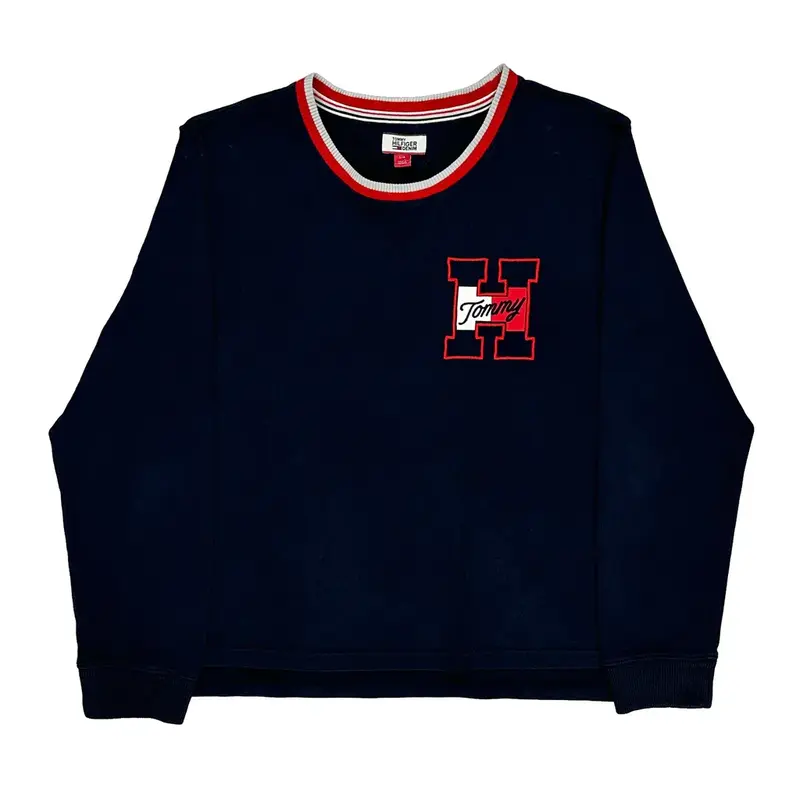 Tommy Hilfiger Graphic Sweatshirt - Large Navy Cotton Blend