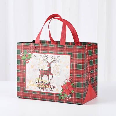 Christmas Theme Tartan Non-woven Fabric Gift Tote Bags with Handle