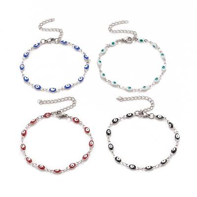 Enamel Horse Eye Link Chains Bracelet