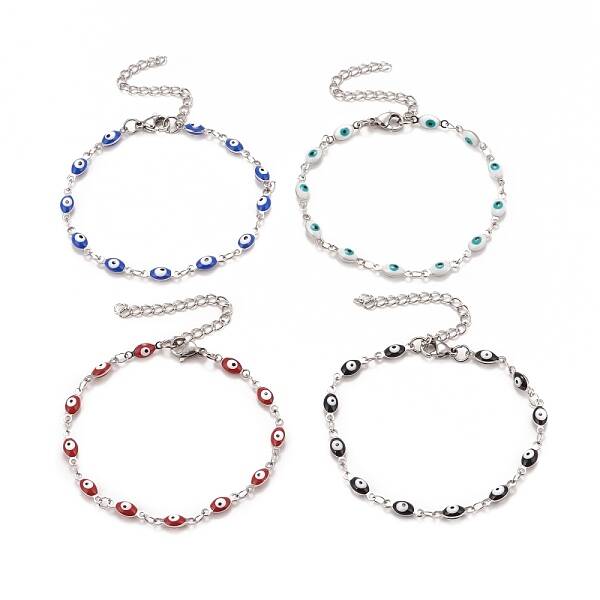 Enamel Horse Eye Link Chains Bracelet