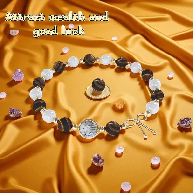 DUJO Fashion Gold Bow Tiger Eye Stone Bracelet – 18K Gold-Plated Crystal Fortune-Attracting Design, Balancing Chakra Healin...