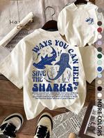 Women's Shark Print Round Neck Tee, Casual Short Sleeve Crew Neck T-shirt for Summer, Fashion Women's Top for Daily Wear