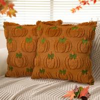 Pumpkin Fall Decorative Throw Pillow Covers 18x18 Set of 2 Soft Faux Fur Pillow Covers for Autumn Harvest, Fluffy Plush Accen...